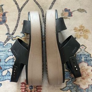 CROCS Black and Tan Platform Sandals